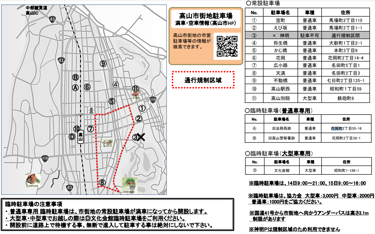 春の高山祭　駐車場地図