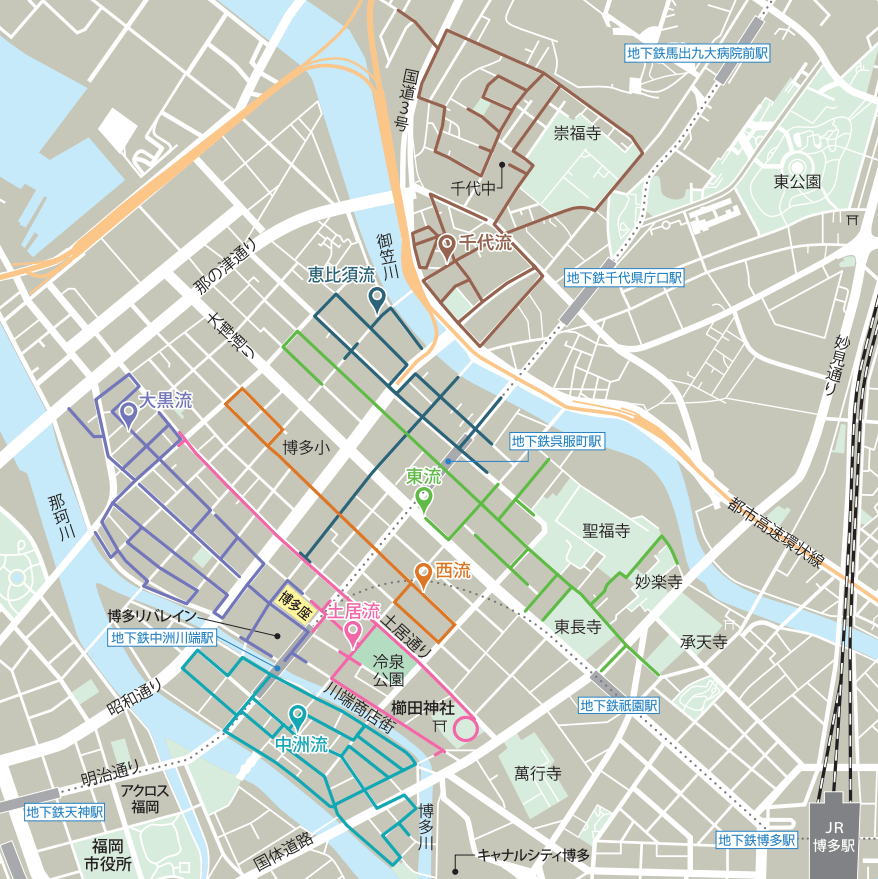 博多祇園山笠　流舁きマップ