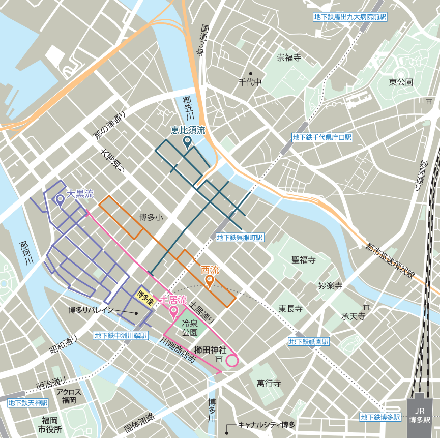 博多祇園山笠　流舁きマップ