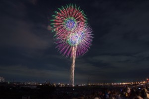 江戸川区花火大会　夜空に花開く巨大な打ち上げ花火