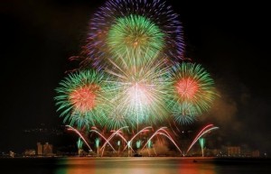 諏訪湖祭湖上花火大会　湖上を照らす盛大な打ち上げ花火