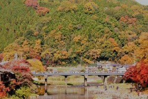 香嵐渓の紅葉と巴橋