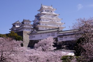 青空と姫路城と満開の桜