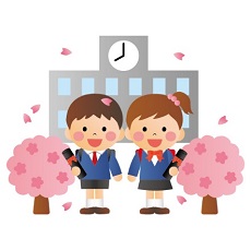 小学校卒業　男の子と女の子と桜　イラスト