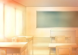 夕日が照らす学校の教室　イラスト