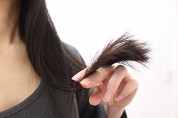 髪の毛の毛先をチェックする女性
