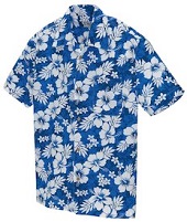 ブルー系の花柄アロハシャツ