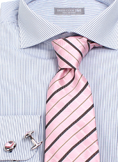 ピンクのストライプのネクタイ　シャツ　カフスボタン