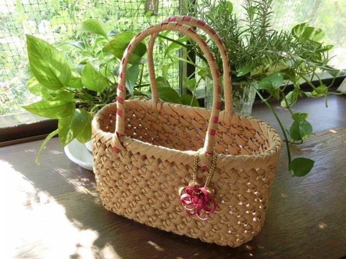 値下げ】かごバッグ 草バック 手作り ヒロロ 草編みバック 値下げ