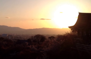清水寺本堂　桜と夕日